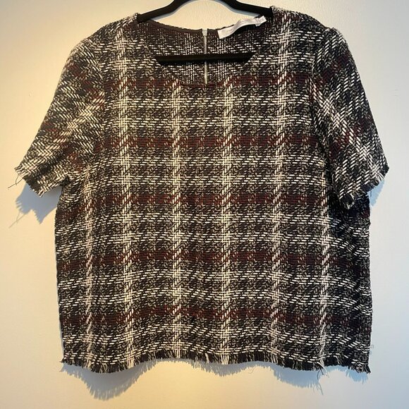 Contemporaine cropped tweed top Women size XXL, black, white and burgundy. - Picture 1 of 8